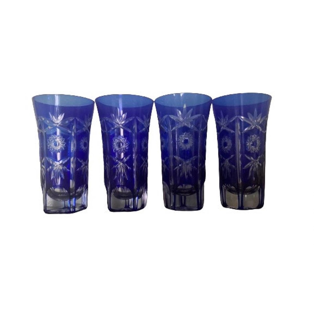 Bavarian Nachtmann Traube Shooter Glass Set 4 // Cobalt Blue Cut Glass